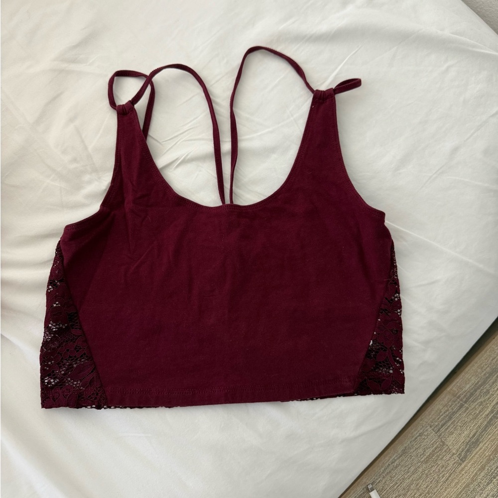 American Eagle Outfitters Maroon Lace Crop Top